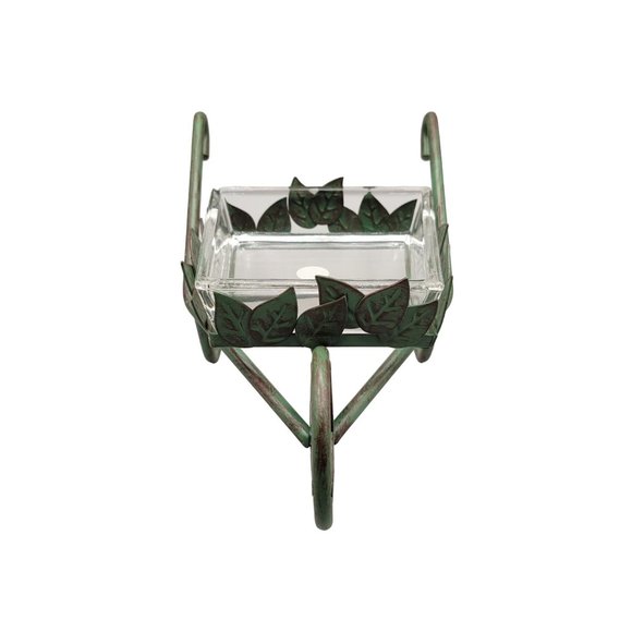 PartyLite Garden Cart Pillar Candle Holder P7482 Two Pieces Glass Tray - Picture 3 of 9